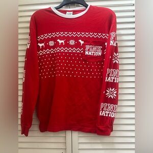 PINK Victoria's Secret Red Holiday with dog/heart/snow Top